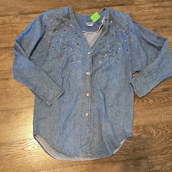 Bingo! Bingo! Denim Shirt with Colorful Embellishments - Picture 1 of 8